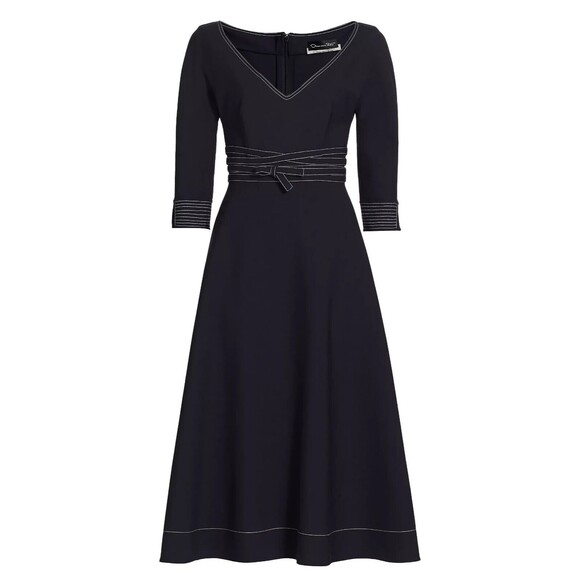 Oscar de la Renta Dresses & Skirts - NWOT. $1890 Oscar de la Renta Contrast Stitch Belted Midi wool Dress Sz 12 blue